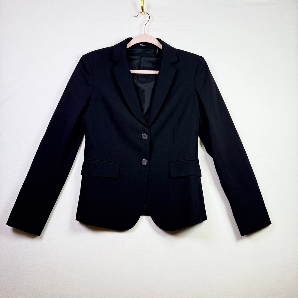 THEORY Black Carissa Classic Suit Stretch Wool Two Button Blazer Size 4